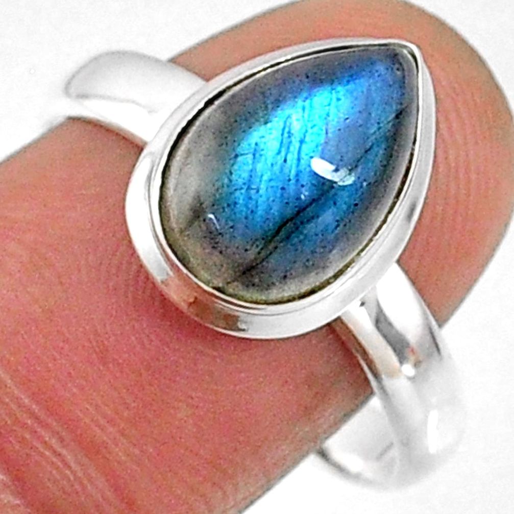 4.69cts natural blue labradorite 925 silver solitaire ring jewelry size 9 r66376