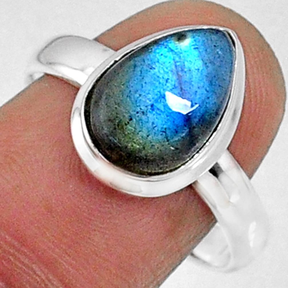 4.68cts natural blue labradorite 925 silver solitaire ring jewelry size 9 r66391