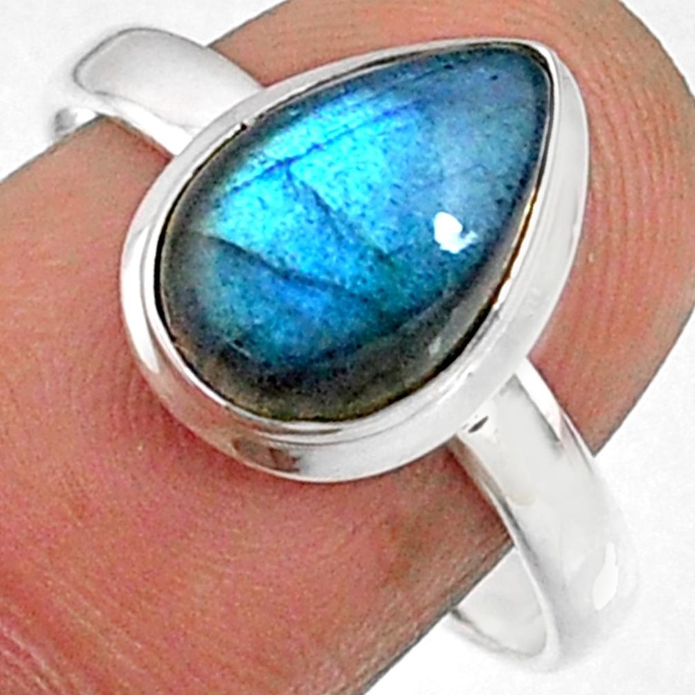 3.98cts natural blue labradorite 925 silver solitaire ring jewelry size 9 r66392