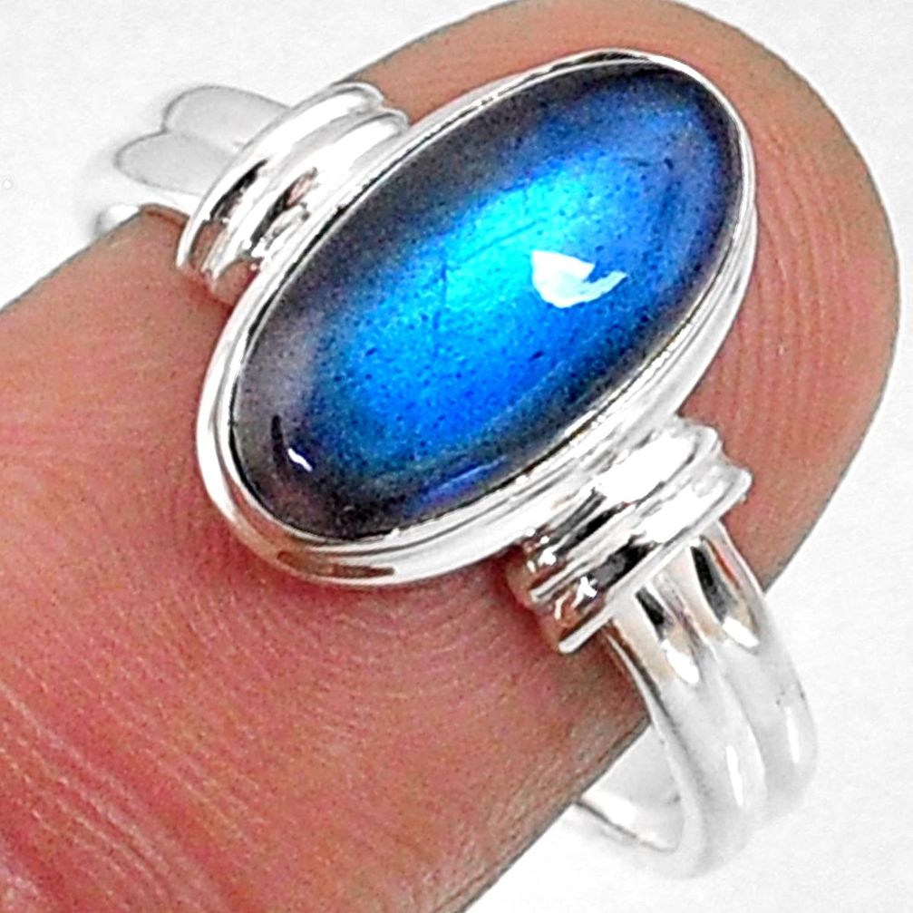 5.24cts natural blue labradorite 925 silver solitaire ring jewelry size 9 r66394