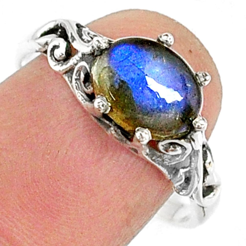 2.96cts natural blue labradorite 925 silver solitaire ring jewelry size 9 r68872