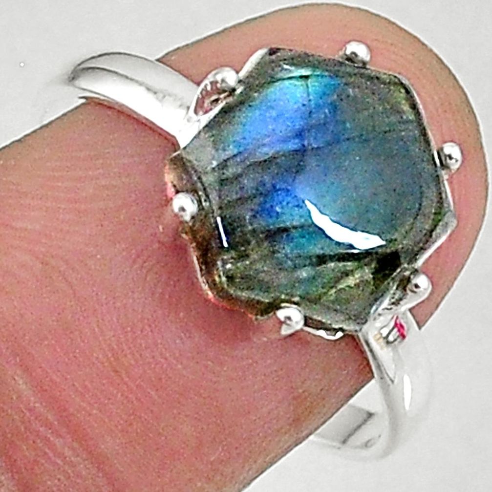 5.13cts natural blue labradorite 925 silver solitaire handmade ring size 9 t8308