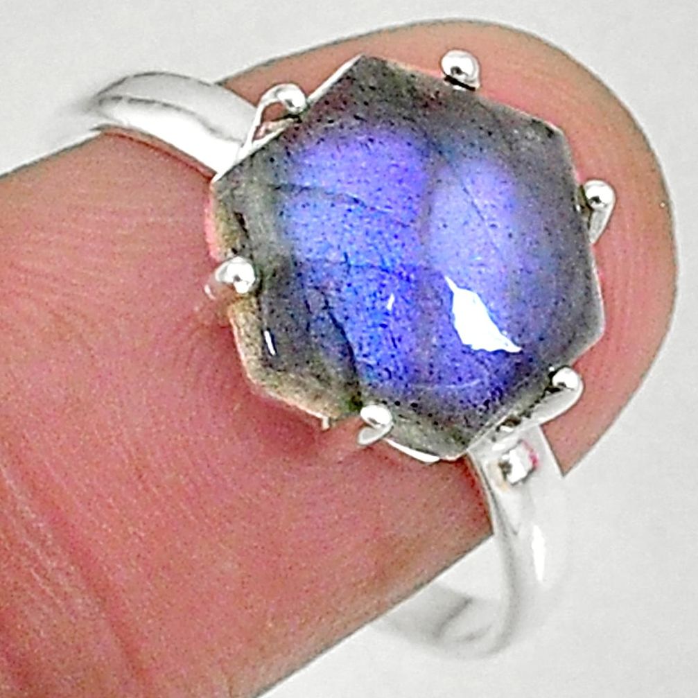 4.45cts natural blue labradorite 925 silver solitaire handmade ring size 9 t8310