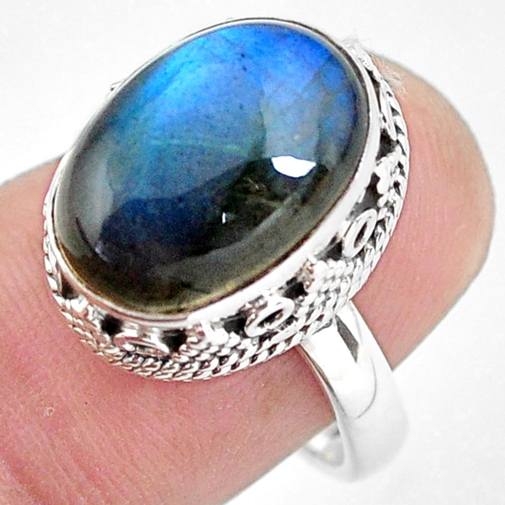 6.76cts natural blue labradorite 925 silver solitaire ring size 7.5 p56733