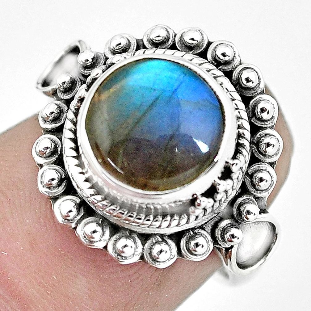 4.52cts natural blue labradorite 925 silver solitaire ring size 6.5 p57665