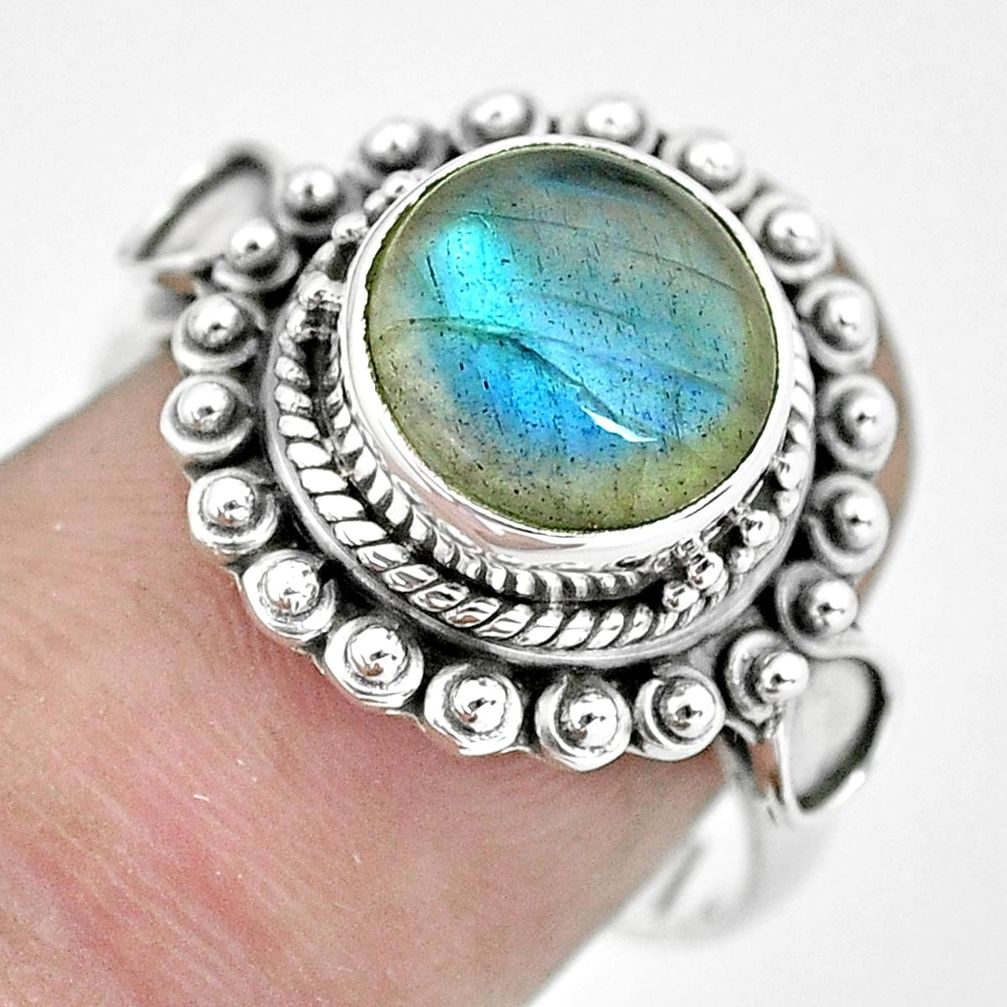 4.93cts natural blue labradorite 925 silver solitaire ring size 7.5 p57669
