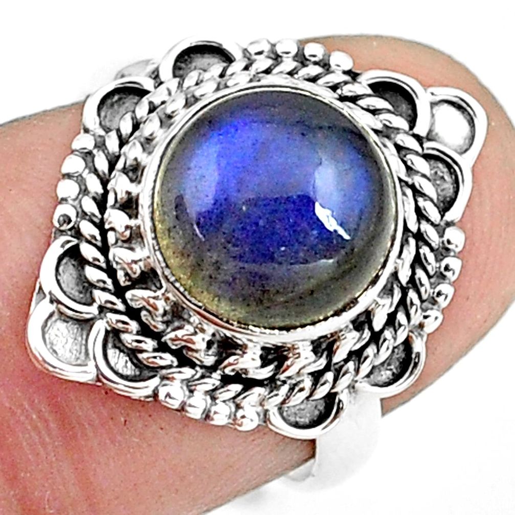 4.82cts natural blue labradorite 925 silver solitaire ring size 6.5 p78815
