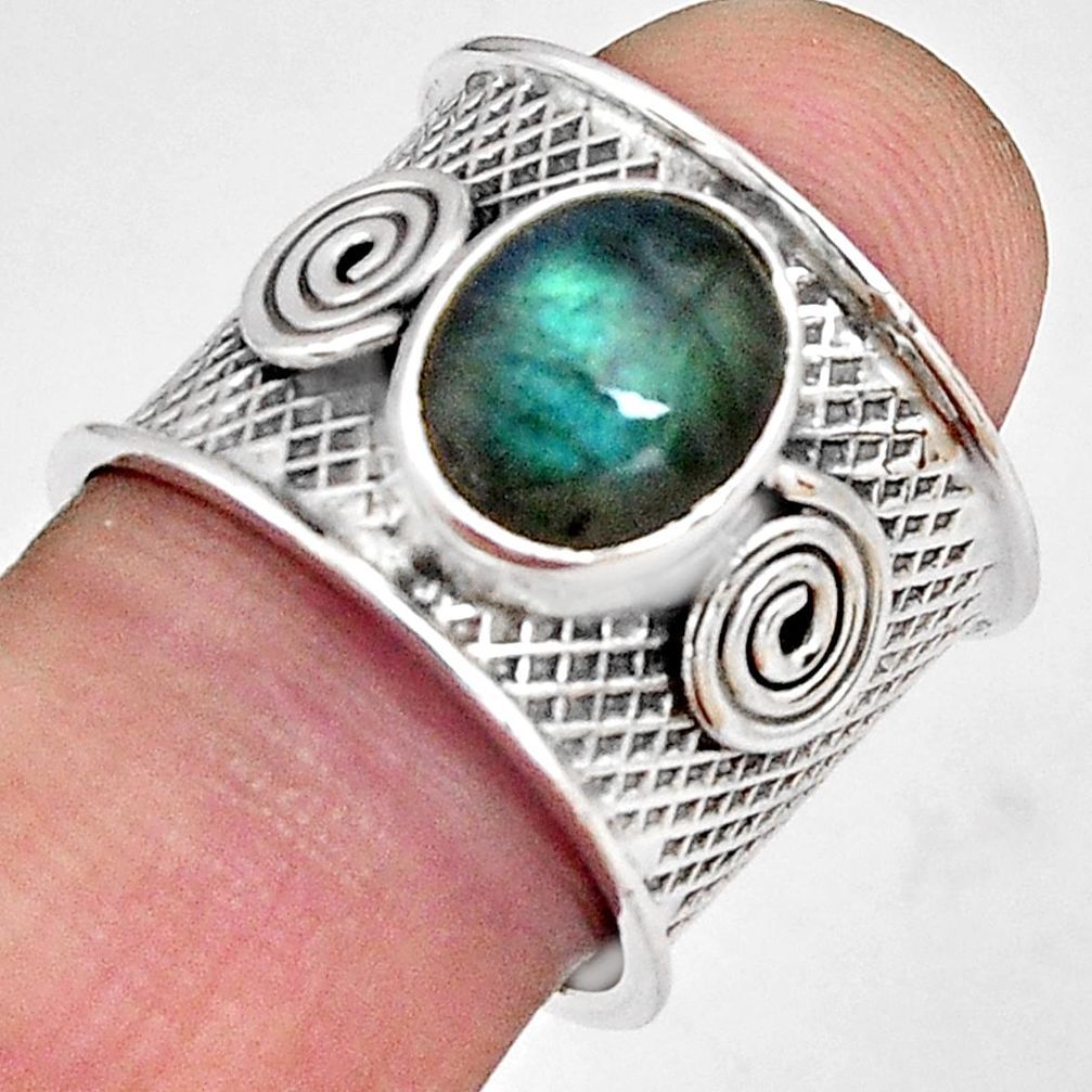 4.38cts natural blue labradorite 925 silver solitaire ring size 7.5 p89478