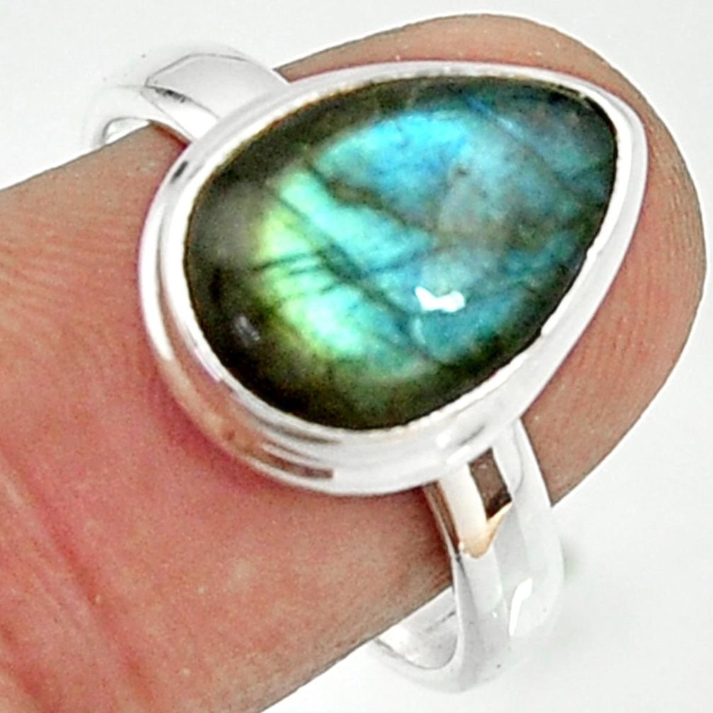 6.36cts natural blue labradorite 925 silver solitaire ring size 8.5 r22156