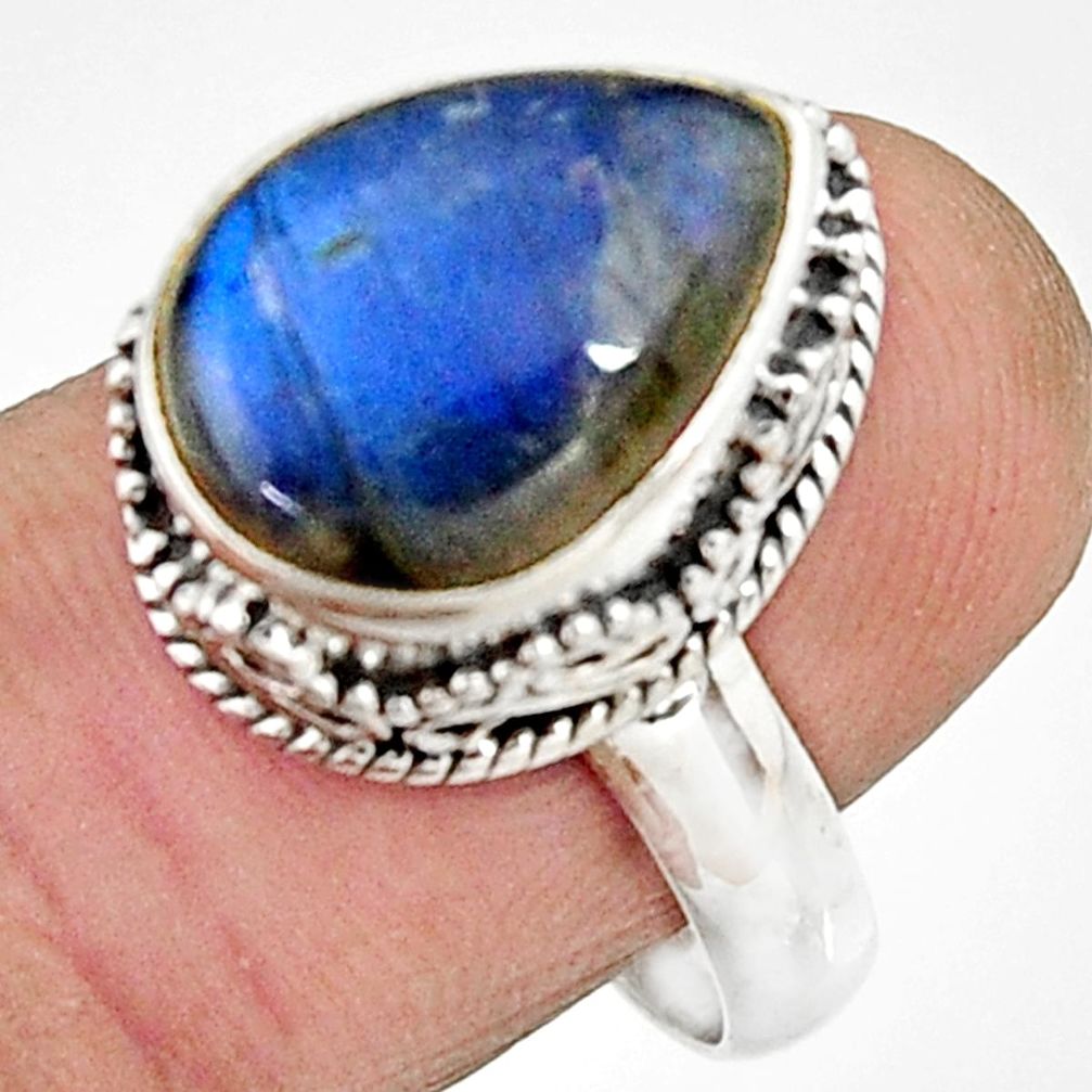 7.13cts natural blue labradorite 925 silver solitaire ring size 8.5 r22299