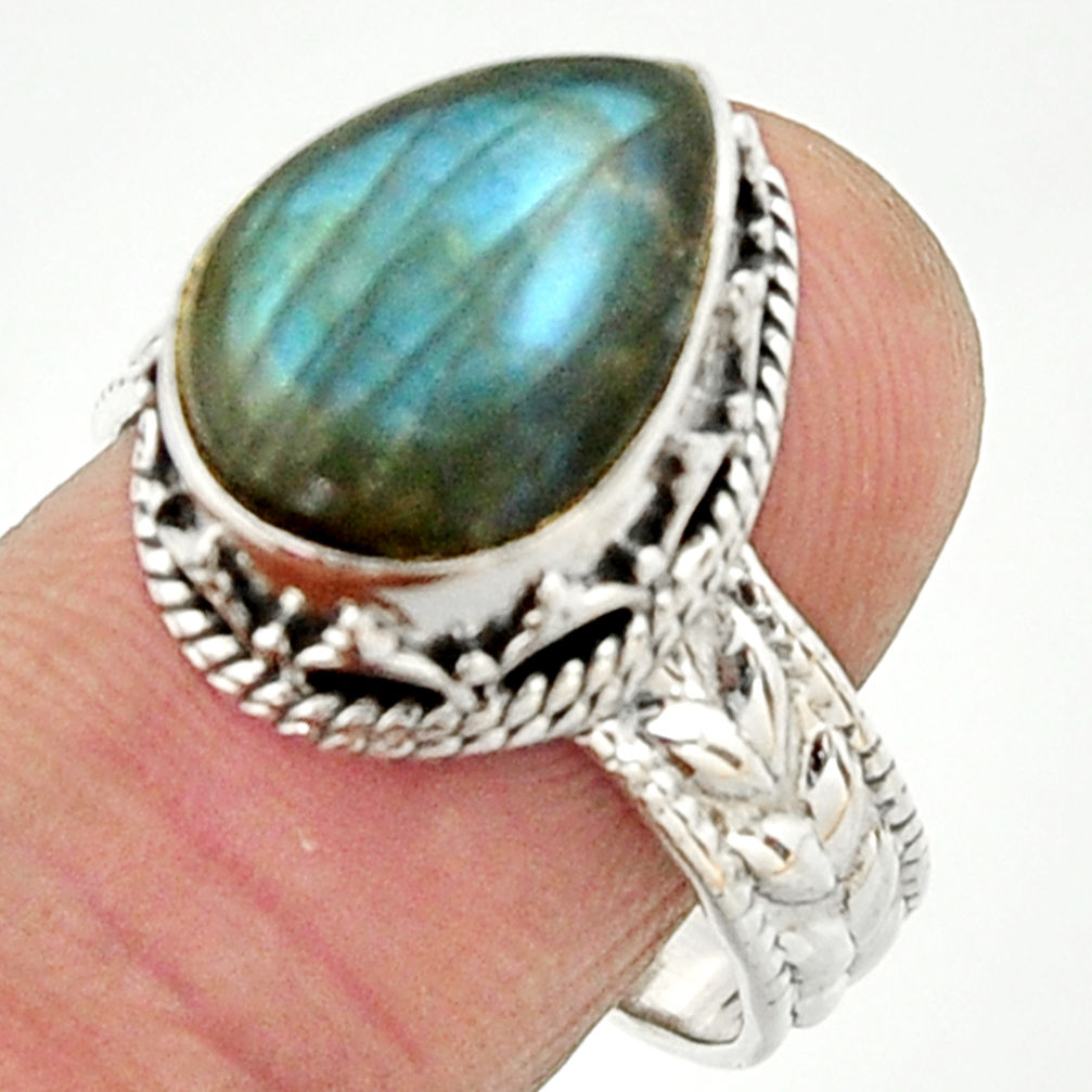 7.23cts natural blue labradorite 925 silver solitaire ring size 8.5 r22339
