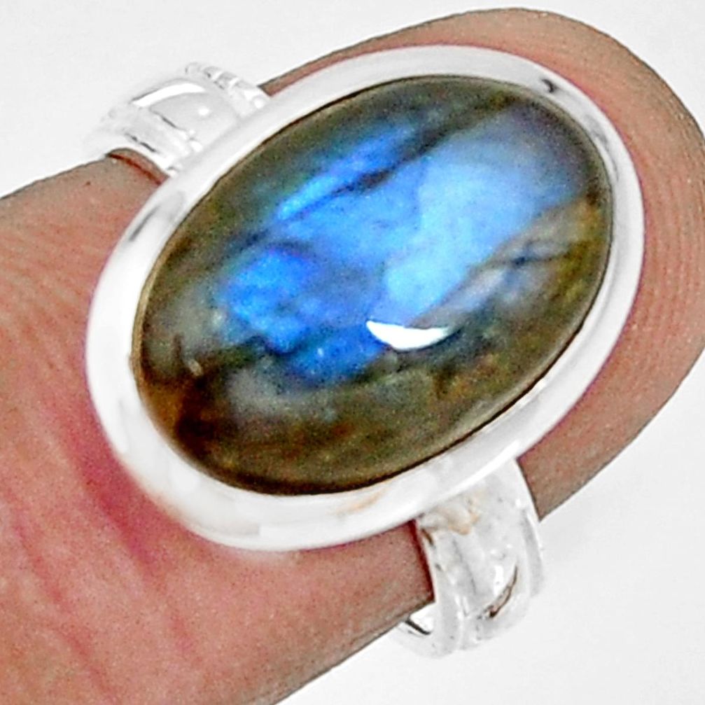 6.84cts natural blue labradorite 925 silver solitaire ring size 6.5 r22689