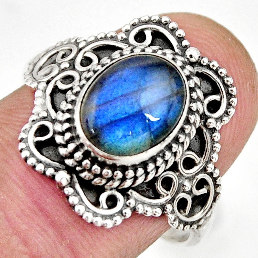 3.01cts natural blue labradorite 925 silver solitaire ring size 8.5 r26977