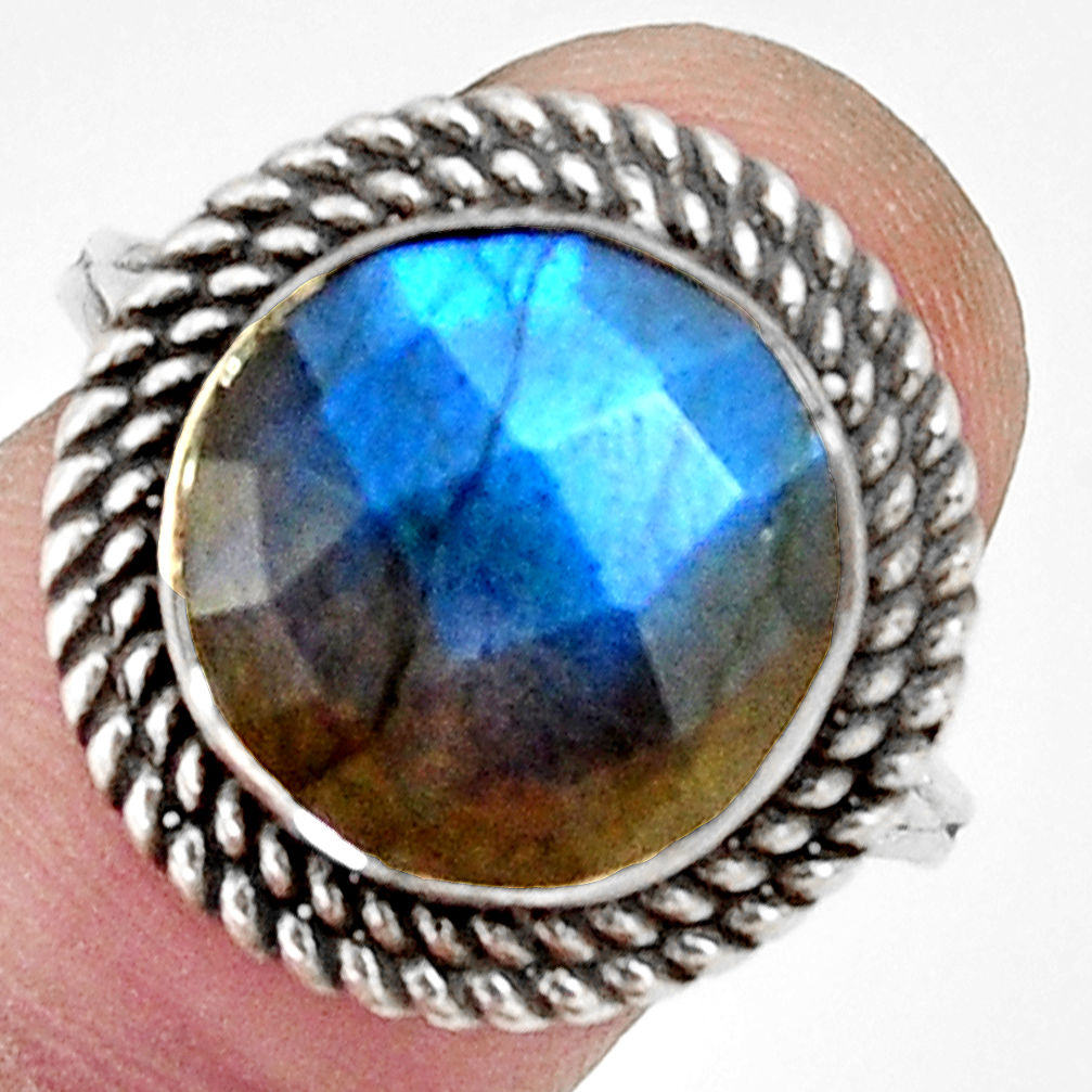 6.55cts natural blue labradorite 925 silver solitaire ring size 6.5 r33387