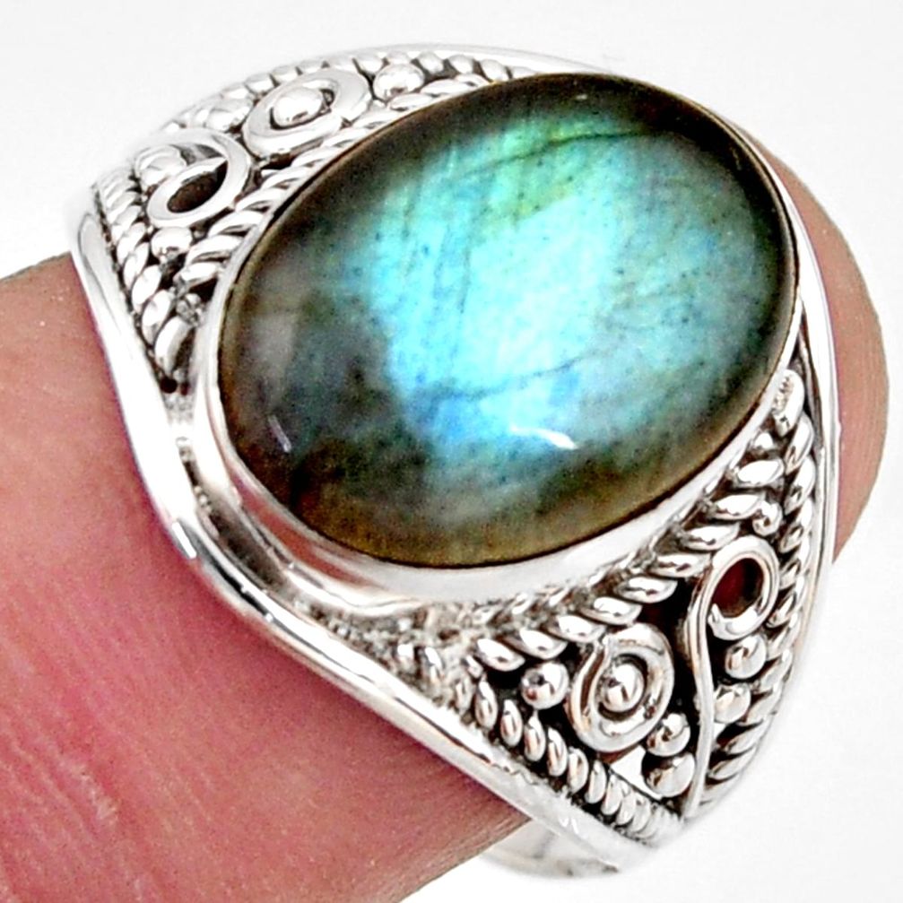 6.38cts natural blue labradorite 925 silver solitaire ring size 8.5 r35333