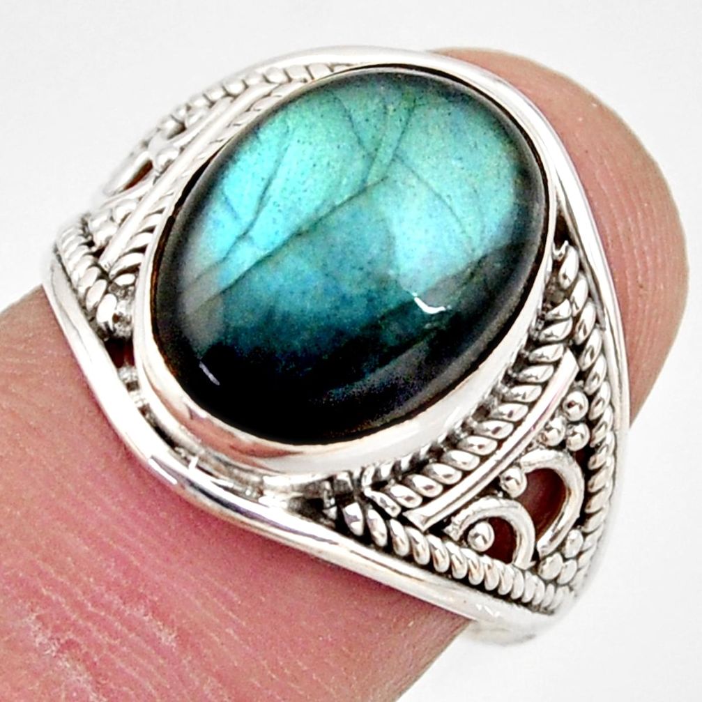 6.03cts natural blue labradorite 925 silver solitaire ring size 7.5 r35355