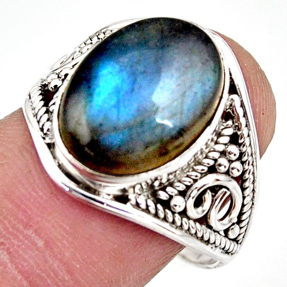 6.39cts natural blue labradorite 925 silver solitaire ring size 8.5 r35411