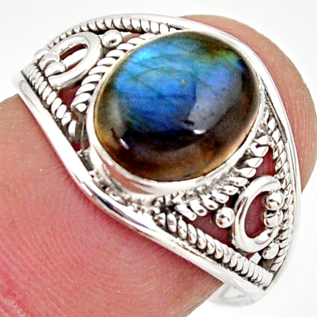 4.23cts natural blue labradorite 925 silver solitaire ring size 7.5 r35454