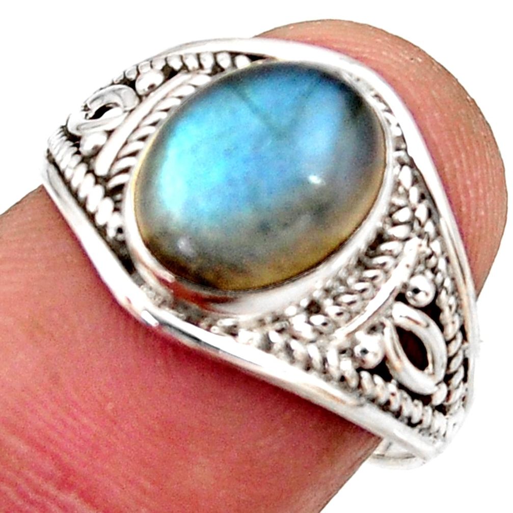 4.28cts natural blue labradorite 925 silver solitaire ring size 7.5 r35495