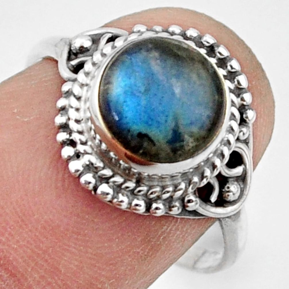 3.18cts natural blue labradorite 925 silver solitaire ring size 7.5 r41591