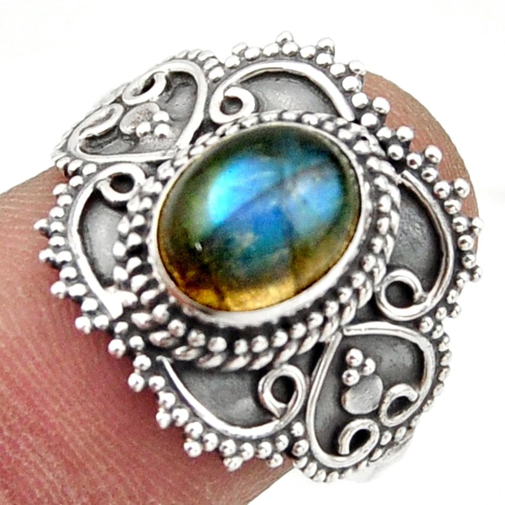 3.36cts natural blue labradorite 925 silver solitaire ring size 8.5 r41796