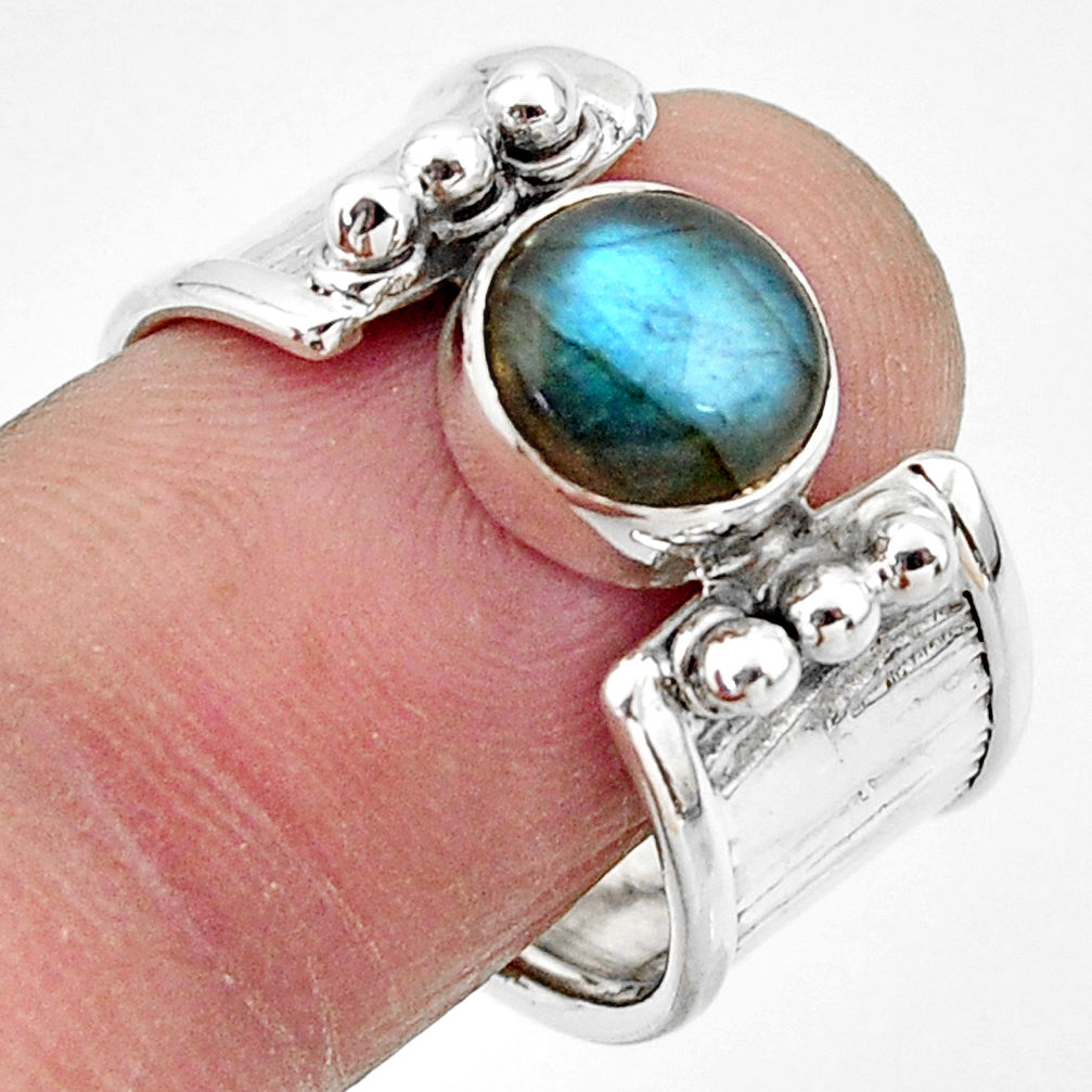 3.16cts natural blue labradorite 925 silver solitaire ring size 8.5 r49829