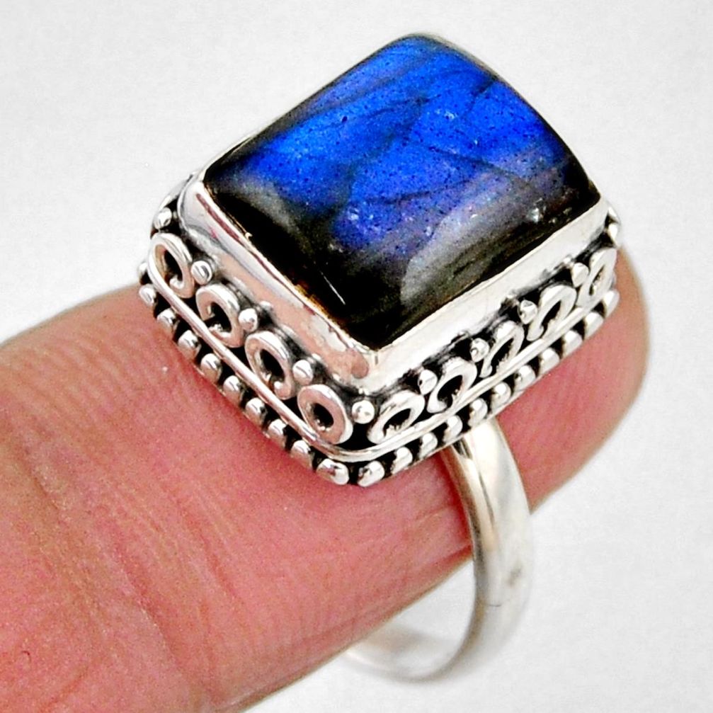 5.01cts natural blue labradorite 925 silver solitaire ring size 7.5 r53715