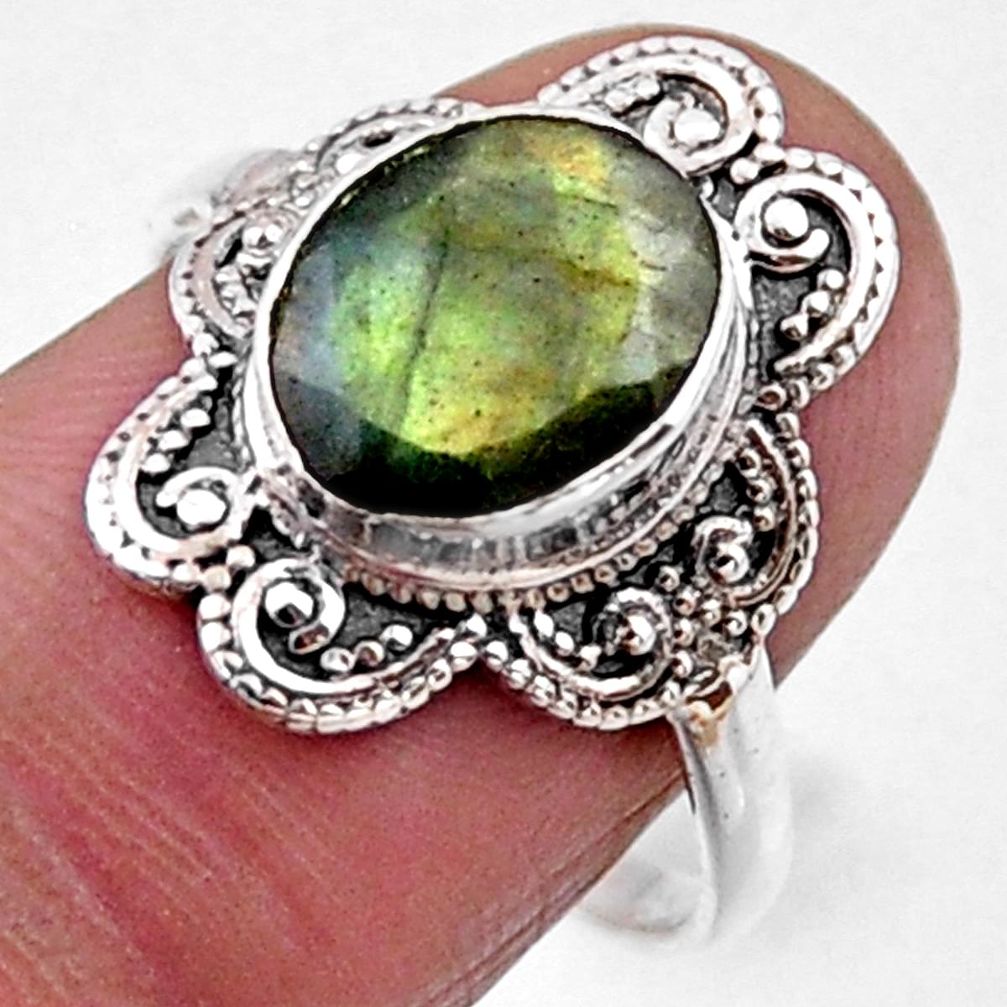 4.06cts natural blue labradorite 925 silver solitaire ring size 8.5 r54497