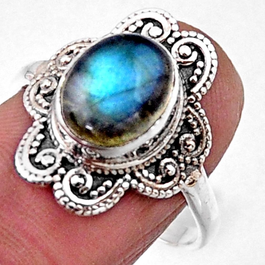 4.07cts natural blue labradorite 925 silver solitaire ring size 8.5 r54498