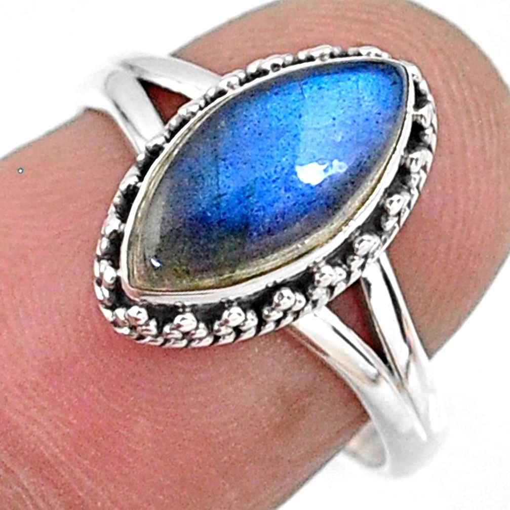 2.42cts natural blue labradorite 925 silver solitaire ring size 6.5 r57394