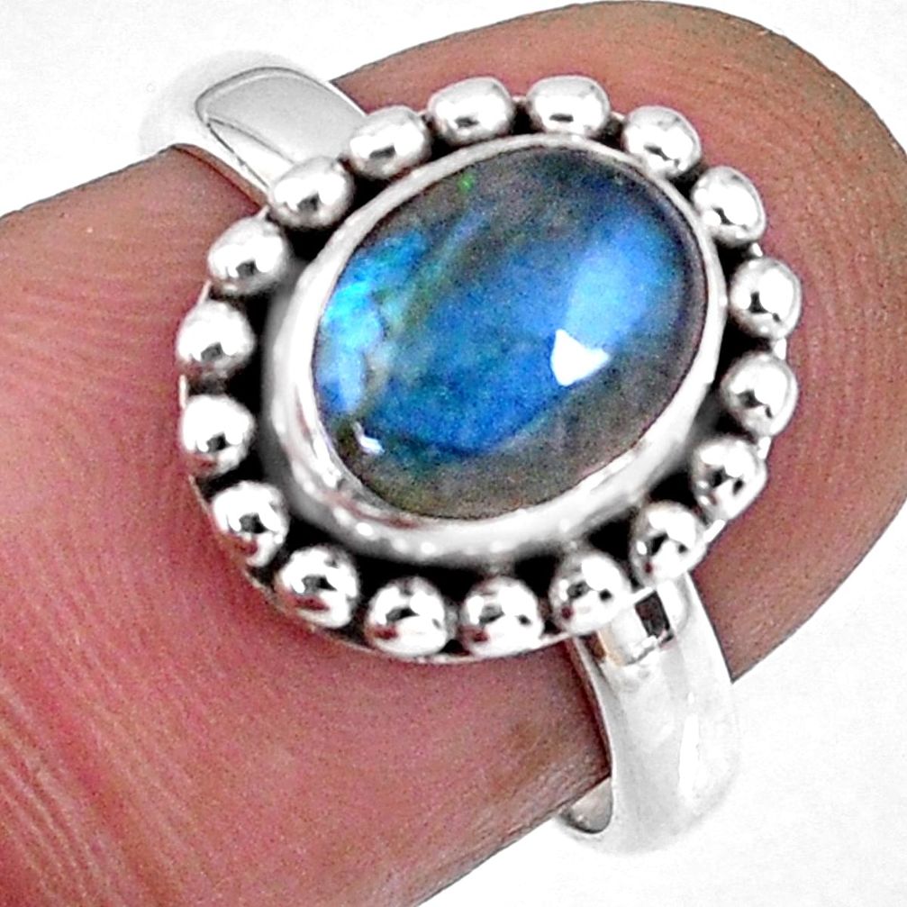 3.26cts natural blue labradorite 925 silver solitaire ring size 6.5 r57918