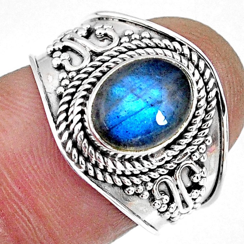 3.11cts natural blue labradorite 925 silver solitaire ring size 7.5 r57956