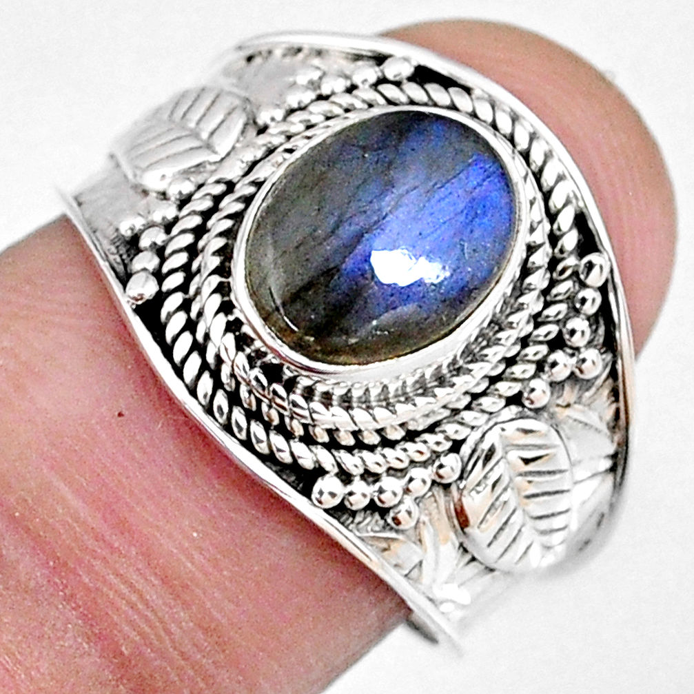 3.11cts natural blue labradorite 925 silver solitaire ring size 7.5 r58327