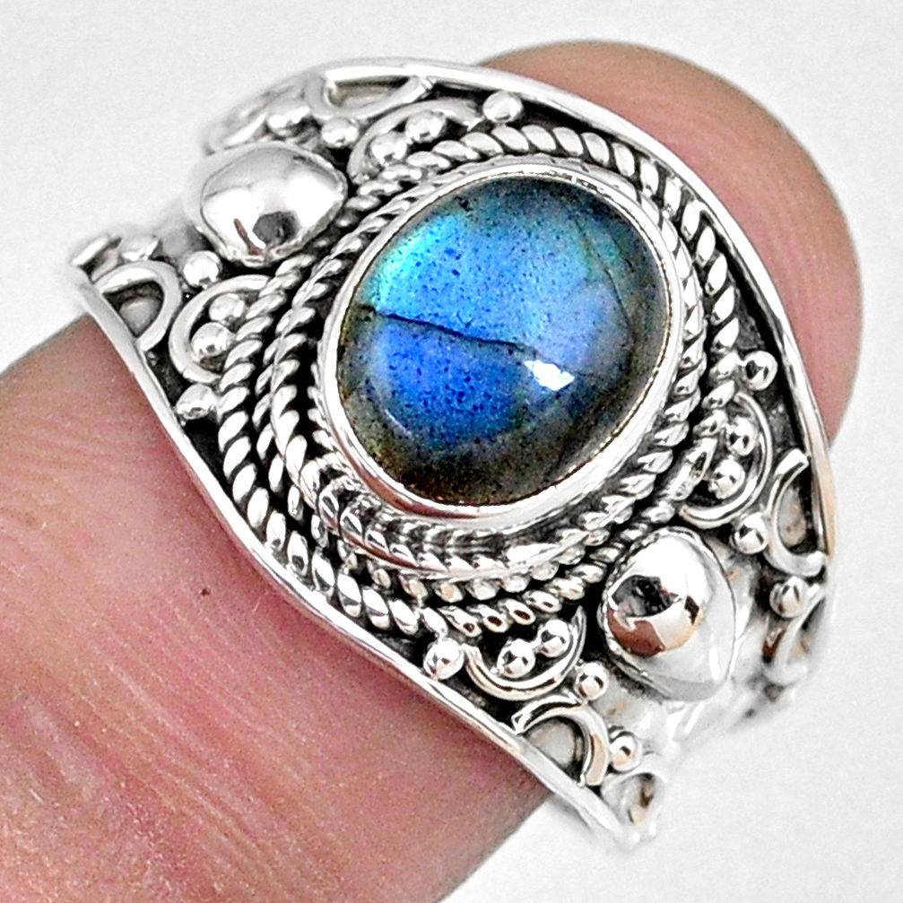 3.19cts natural blue labradorite 925 silver solitaire ring size 8.5 r58330