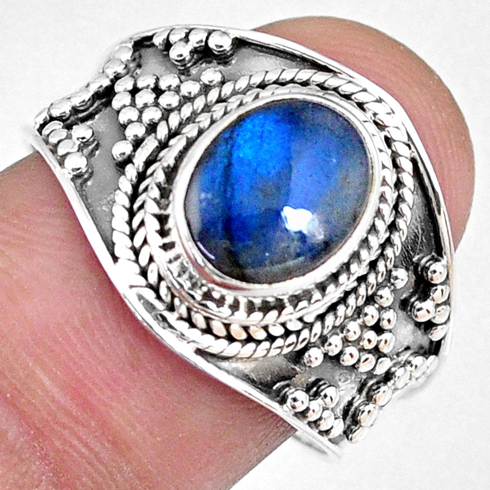 3.26cts natural blue labradorite 925 silver solitaire ring size 8.5 r58337