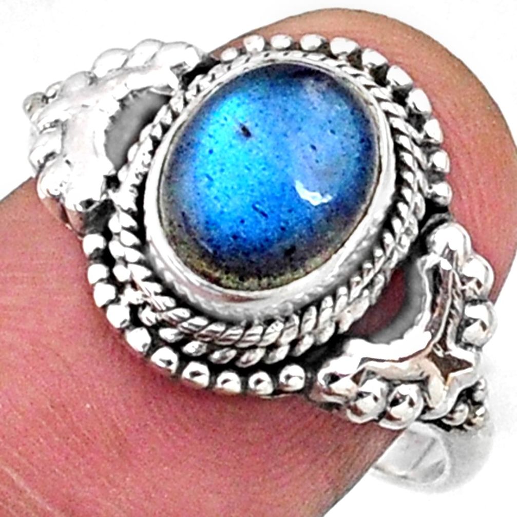 3.18cts natural blue labradorite 925 silver solitaire ring size 8.5 r64968