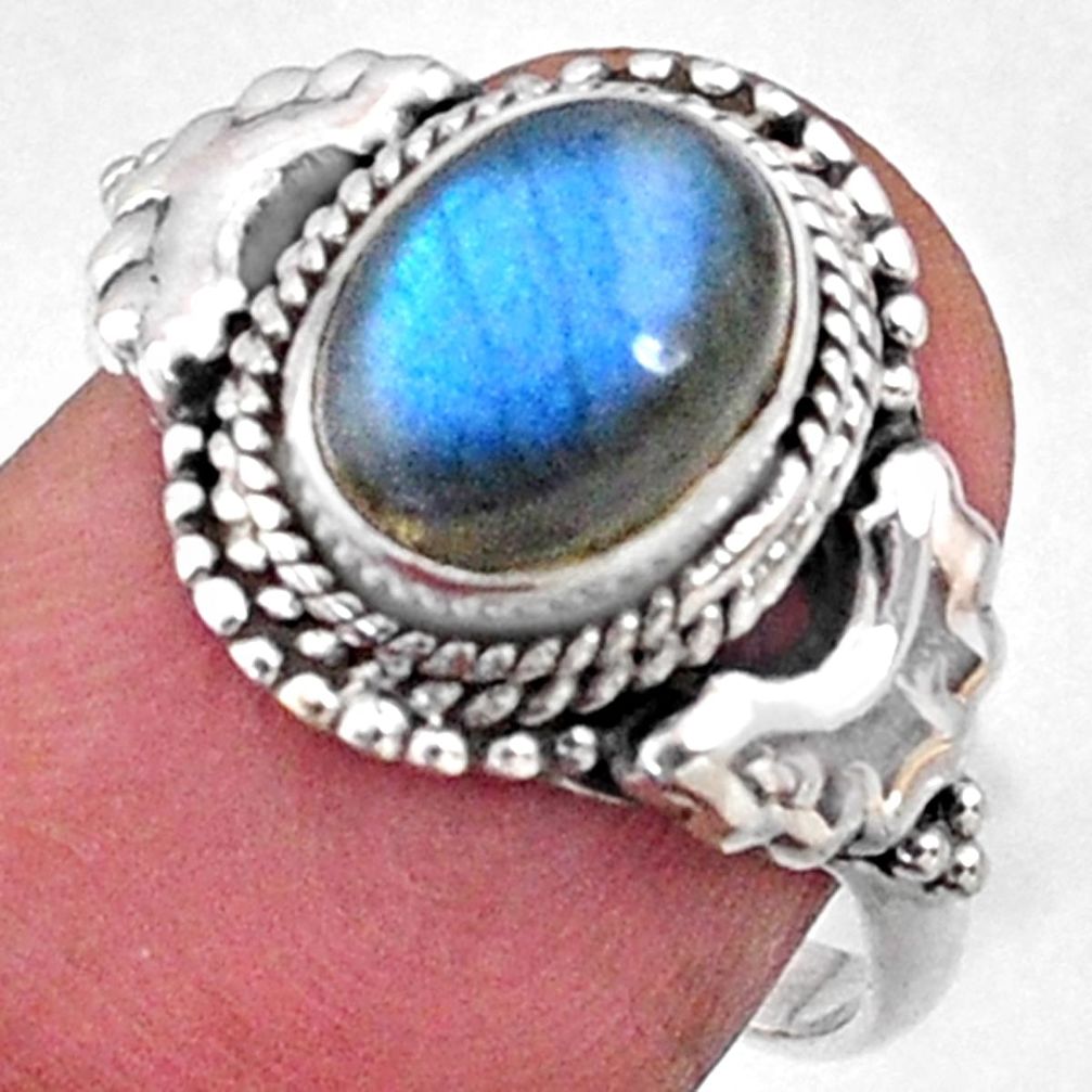 3.21cts natural blue labradorite 925 silver solitaire ring size 7.5 r64969