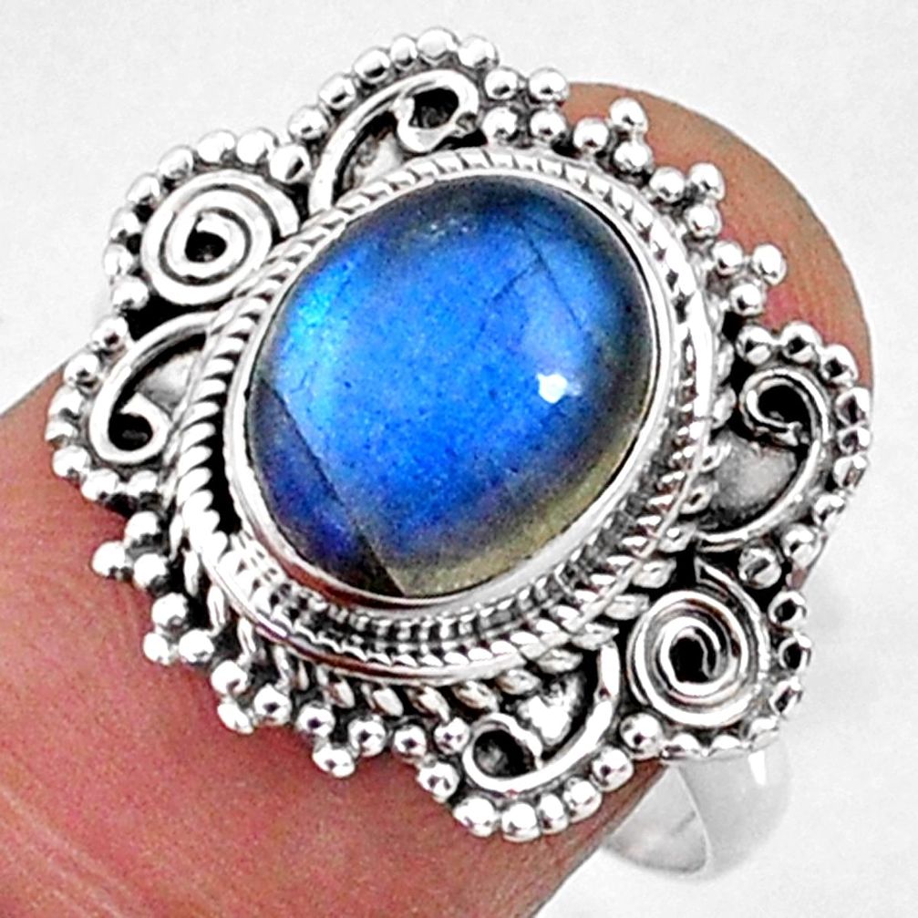 4.17cts natural blue labradorite 925 silver solitaire ring size 8.5 r65162
