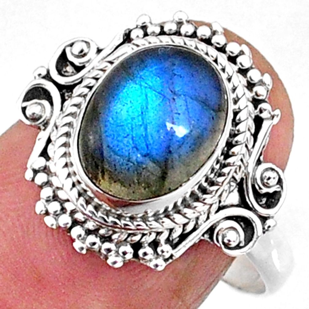 3.98cts natural blue labradorite 925 silver solitaire ring size 8.5 r65167