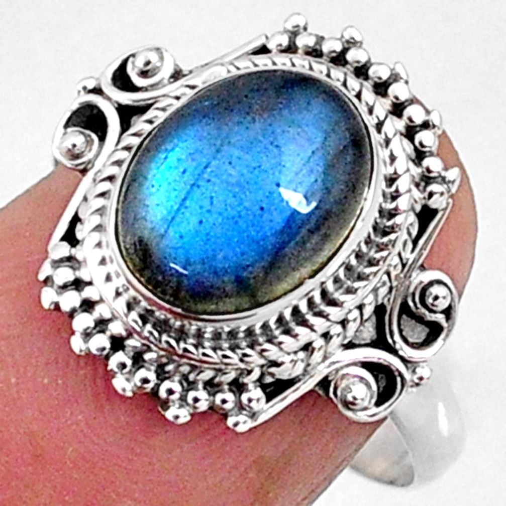 4.05cts natural blue labradorite 925 silver solitaire ring size 8.5 r65178