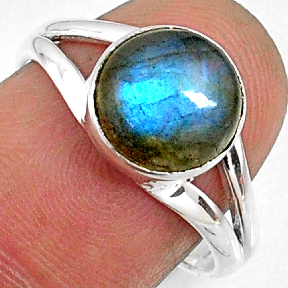4.34cts natural blue labradorite 925 silver solitaire ring size 7.5 r66358