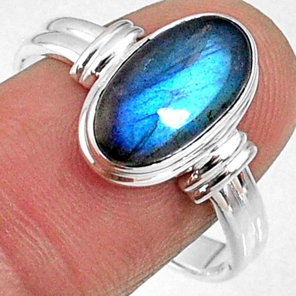 4.69cts natural blue labradorite 925 silver solitaire ring size 9.5 r66366