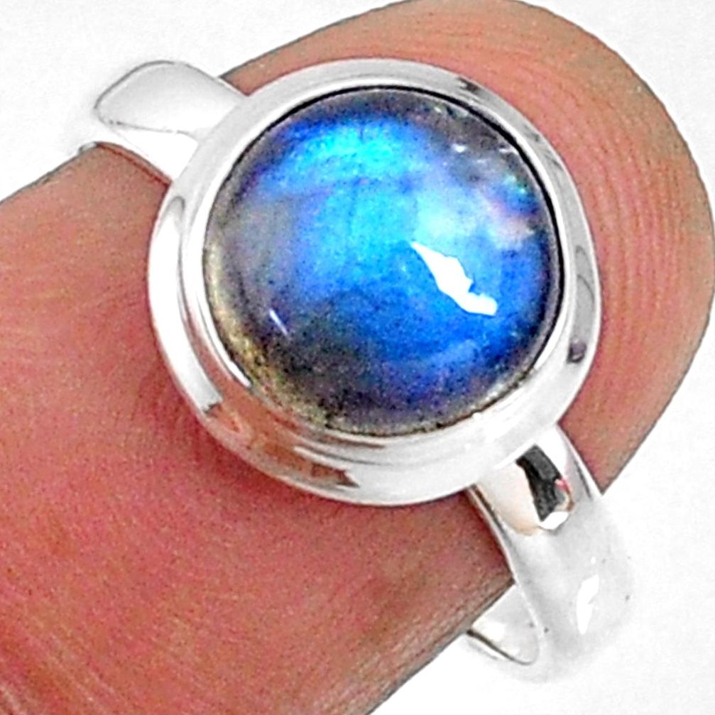 4.18cts natural blue labradorite 925 silver solitaire ring size 7.5 r66372