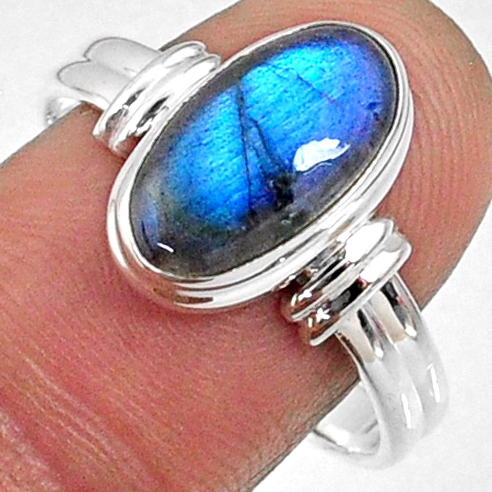 4.68cts natural blue labradorite 925 silver solitaire ring size 9.5 r66377