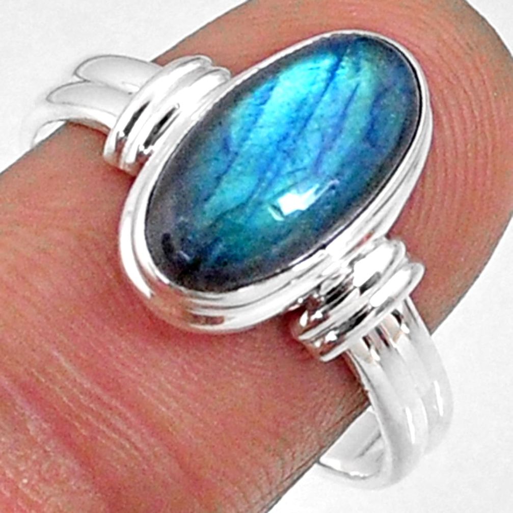 4.68cts natural blue labradorite 925 silver solitaire ring size 8.5 r66378