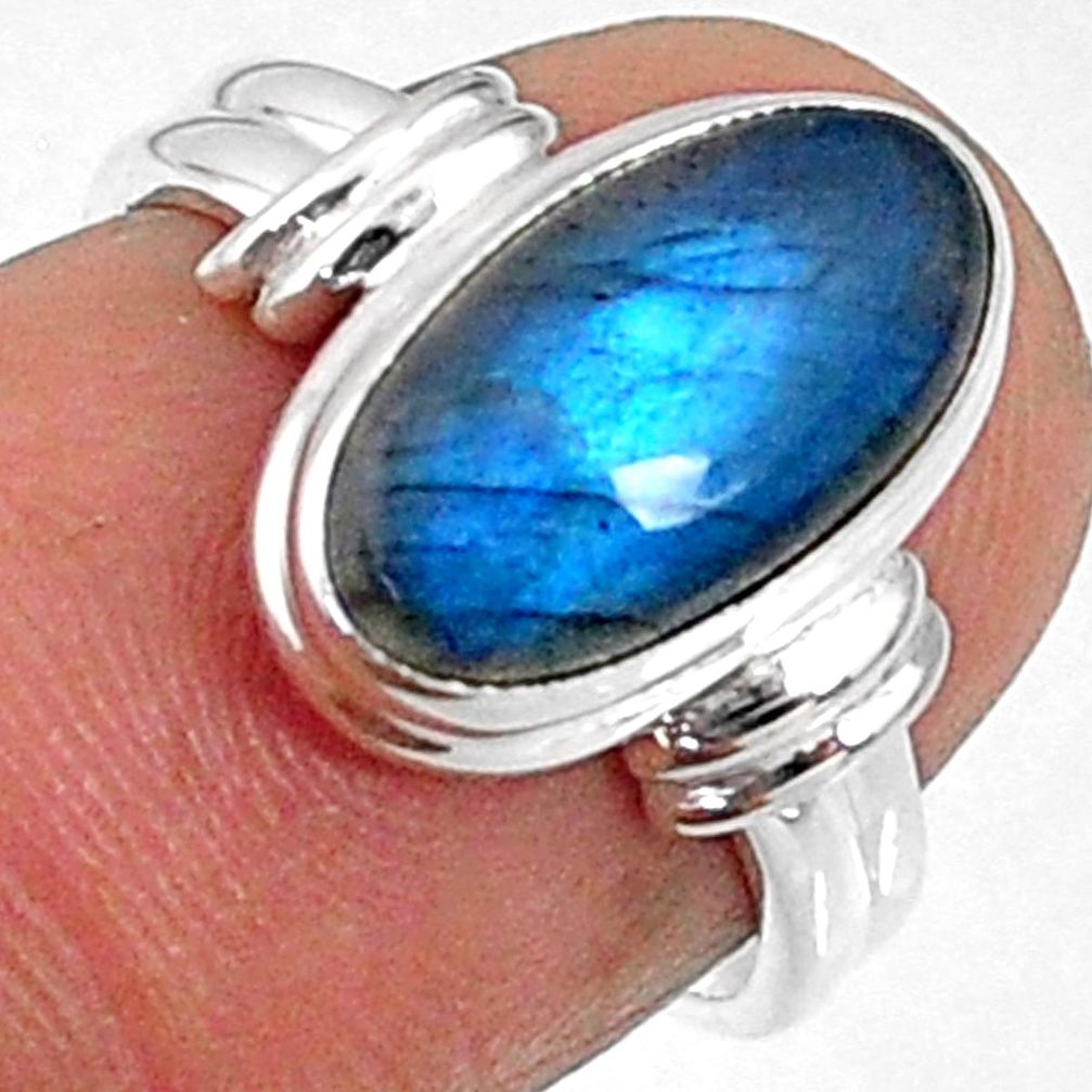 4.22cts natural blue labradorite 925 silver solitaire ring size 5.5 r66387