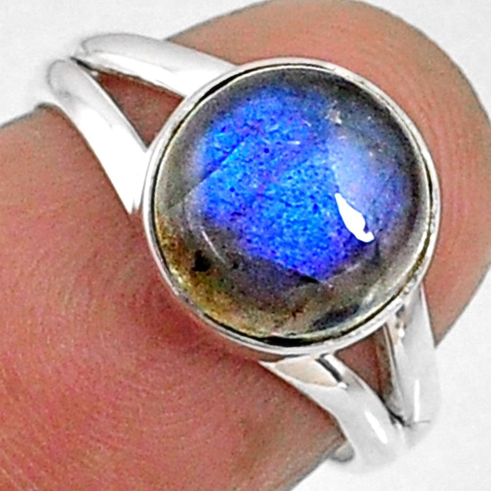 4.43cts natural blue labradorite 925 silver solitaire ring size 5.5 r66390