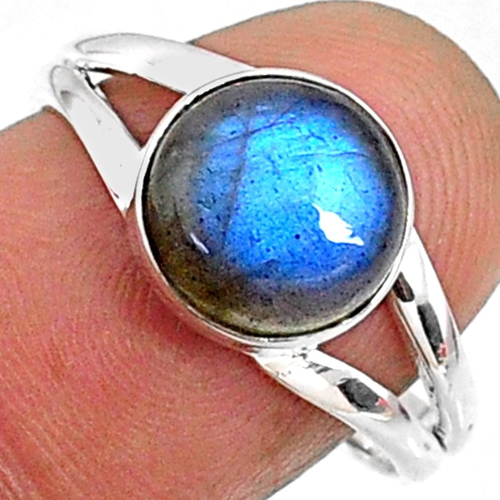 4.52cts natural blue labradorite 925 silver solitaire ring size 7.5 r66396