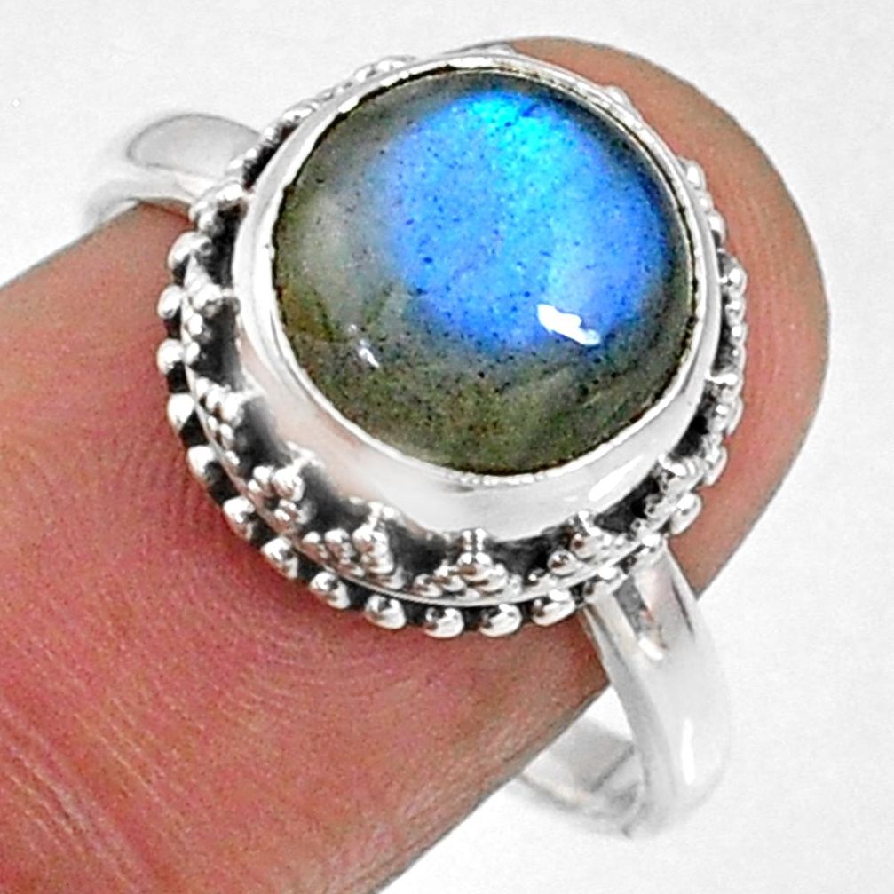 5.52cts natural blue labradorite 925 silver solitaire ring size 8.5 r66407