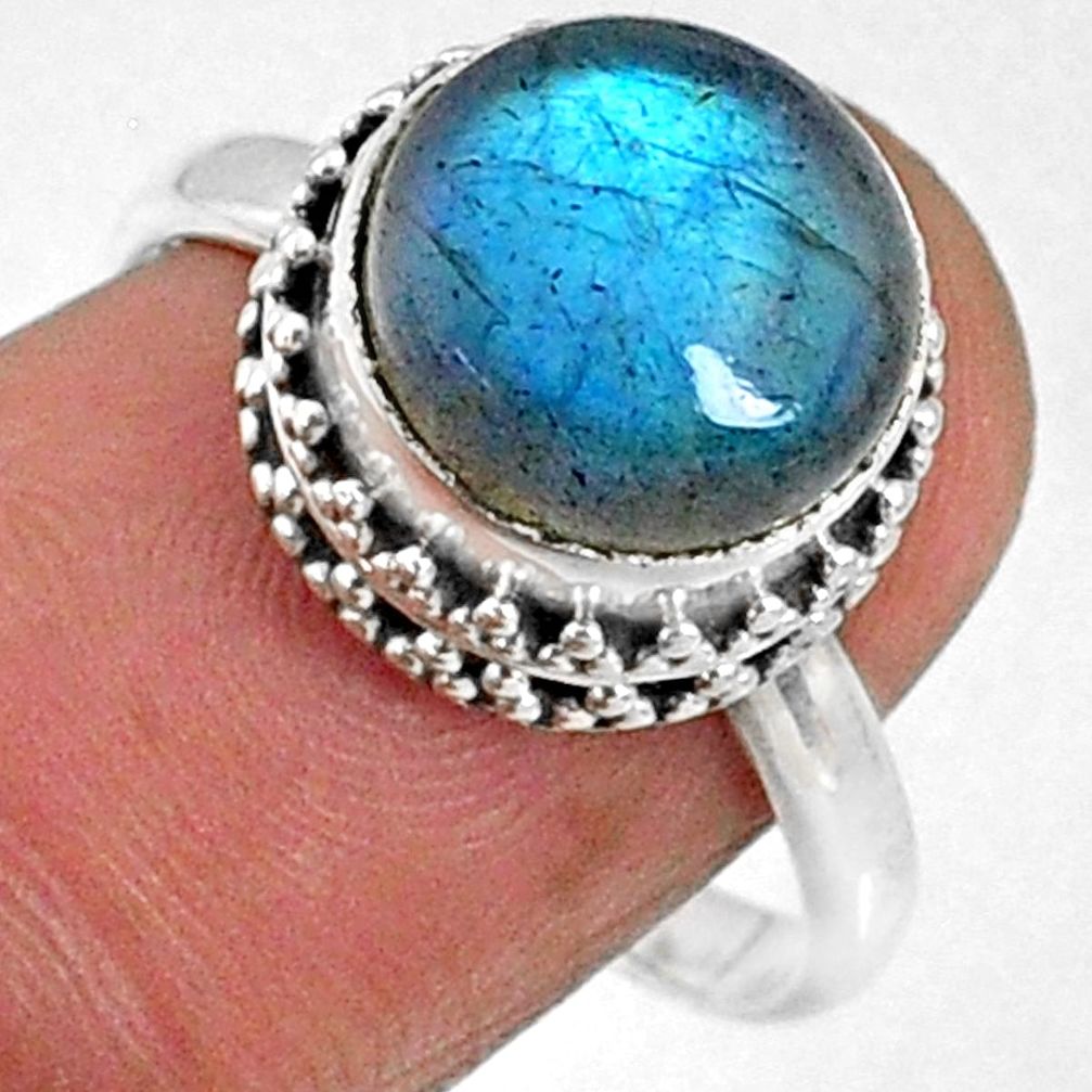 5.83cts natural blue labradorite 925 silver solitaire ring size 8.5 r66408